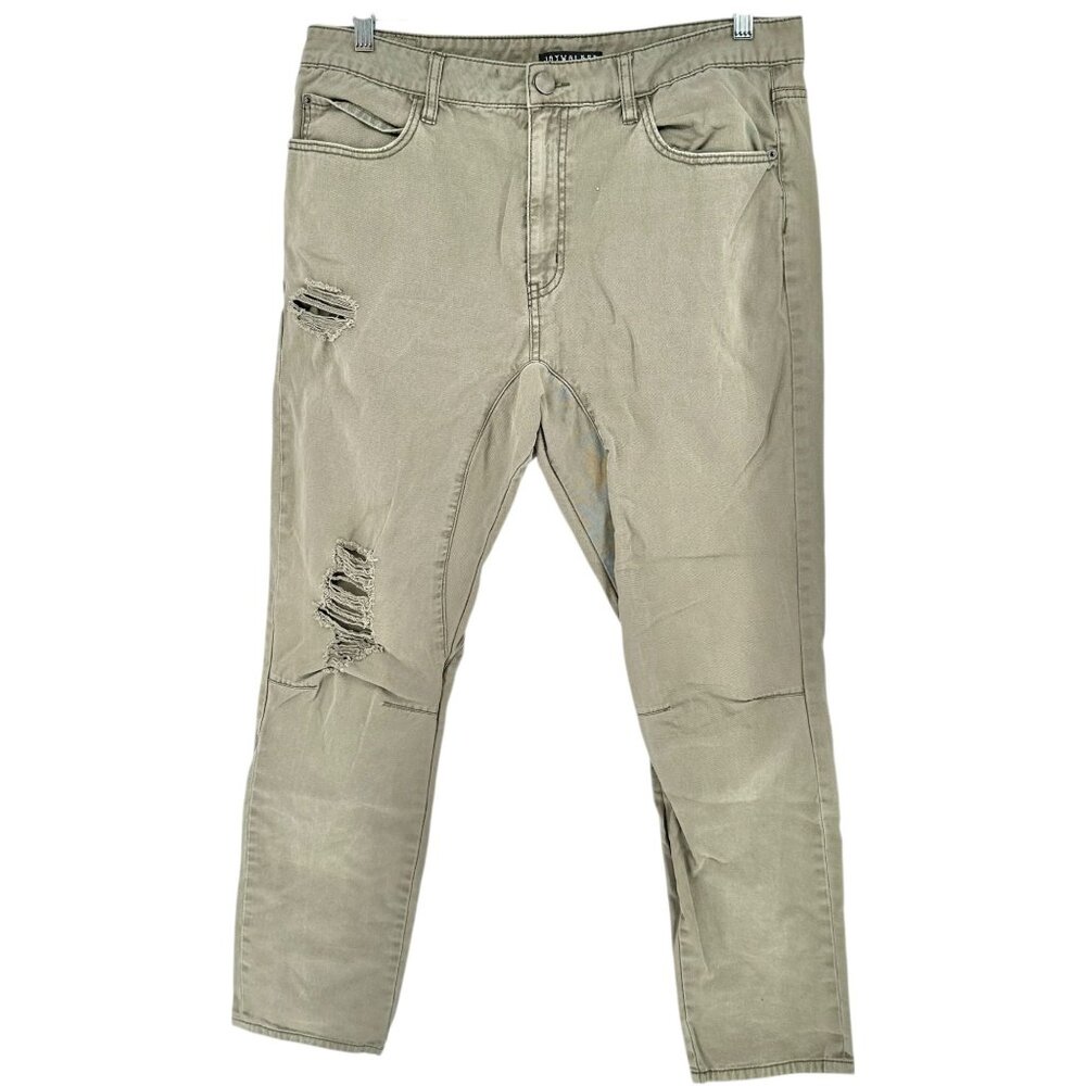 Jaywalker Jeans Mens Size 36 Distressed Olive Green Slim Fit Cotton 31 Inseam